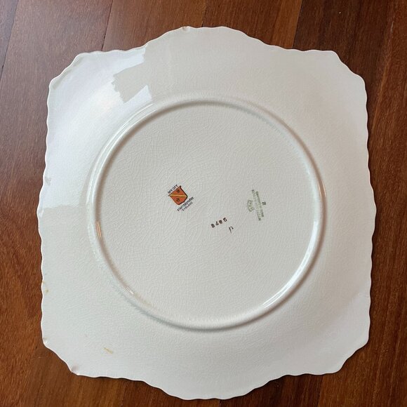 Vintage Myott Staffordshire China 2872 Square Plate - Green with Pink Rose - Picture 3 of 6